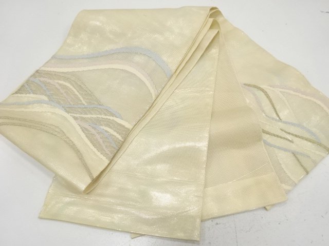  紗　山並模様織り出し　袋帯